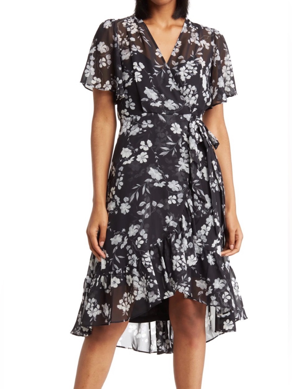 Calvin Klein Floral Chiffon Surplice Midi Dress - 8